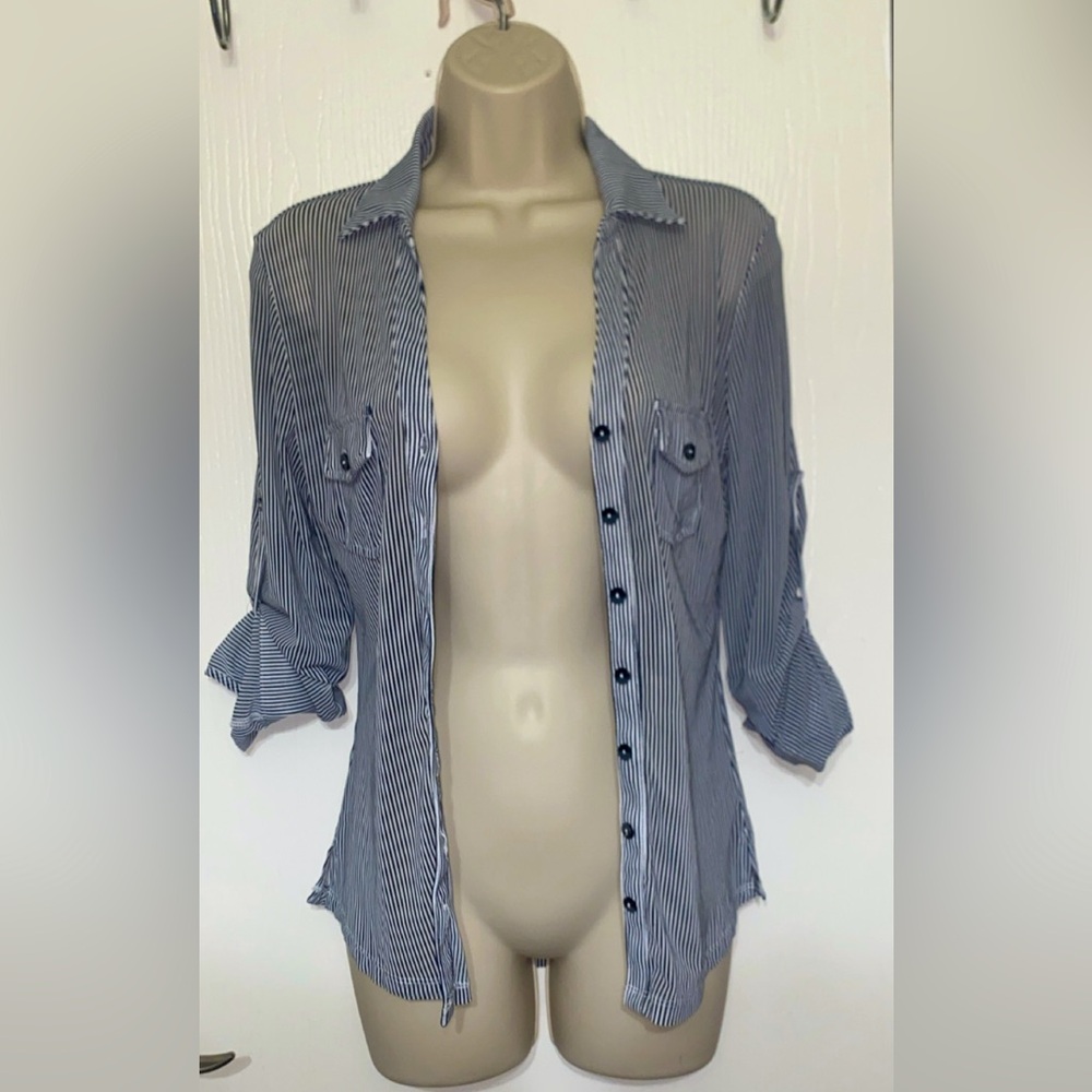 DNA Couture Navy Blue Button Down Top Size S
